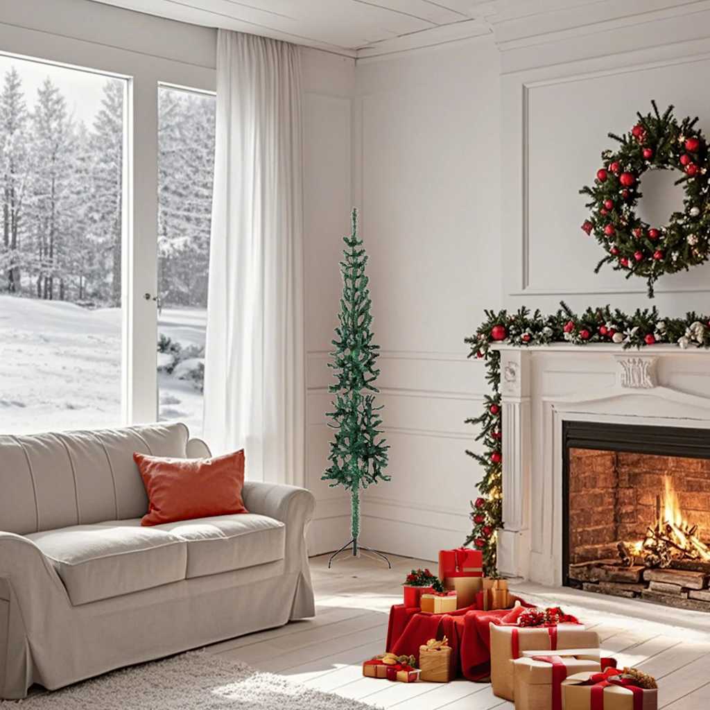 Albero Natale Artificiale Sottile a Metà Supporto Verde 150 cm 344600