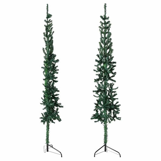 Albero Natale Artificiale Sottile a Met¨¤ Supporto-Albero Natalizio Verde 210 cm