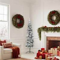 Albero Natale Artificiale Sottile a Met¨¤ Neve Fioccata-Albero Natalizio 150 cm