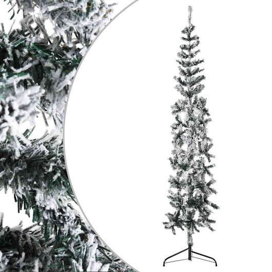 Albero Natale Artificiale Sottile a Met¨¤ Neve Fioccata-Albero Natalizio 180 cm