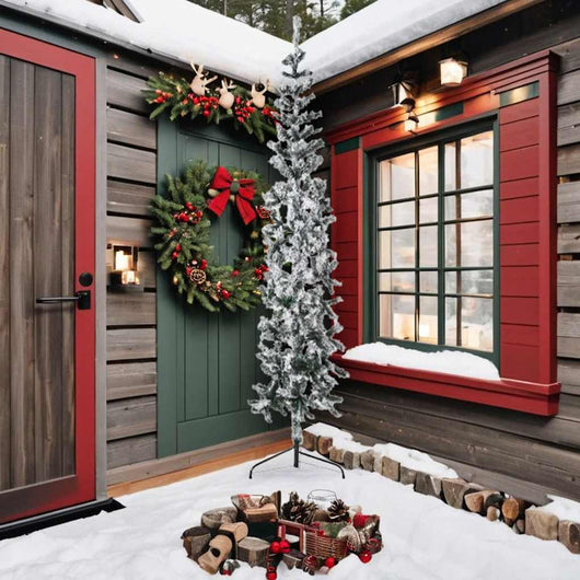 Albero Natale Artificiale Sottile a Met¨¤ Neve Fioccata-Albero Natalizio 240 cm