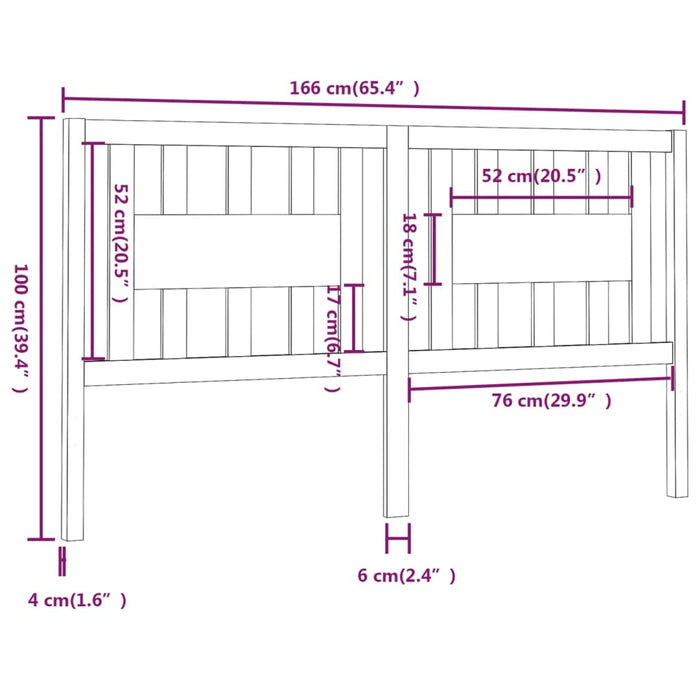 Testiera per Letto Nera 166x4x100 cm in Legno Massello di Pino cod mxl 50114
