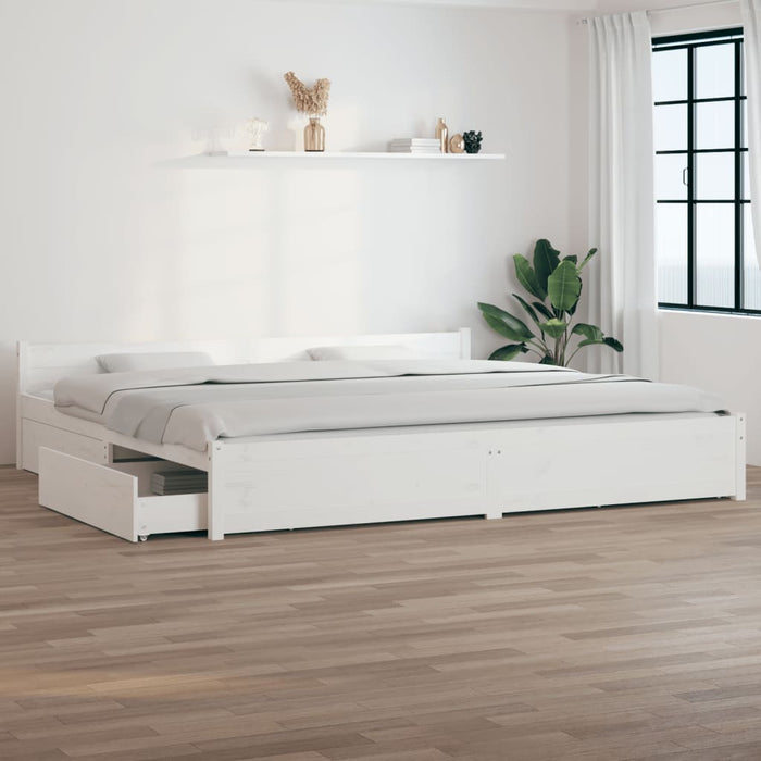 Giroletto con Cassetti-Struttura Letto con contenitore Bianco 150x200 cm Super King