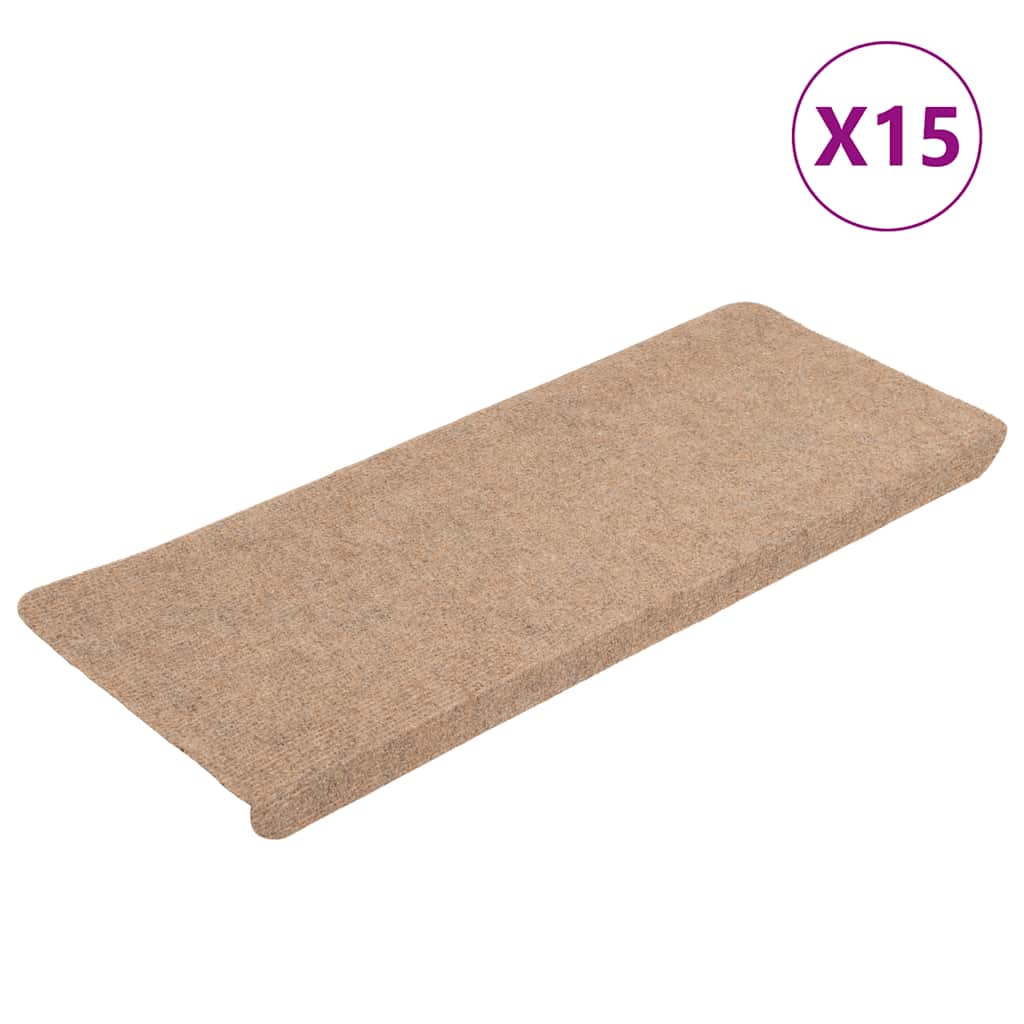 Tappetini Autoadesivi per Scale 15 pz 65x24,5x3,5 cm Beige 343476