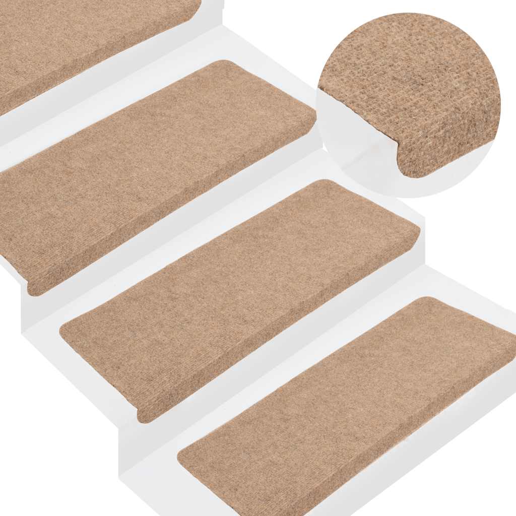Tappetini Autoadesivi per Scale 15 pz 65x24,5x3,5 cm Beige 343476