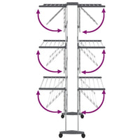 Stendibiancheria a 3 Livelli con Ruote Argento 60x70x129 cm 344376