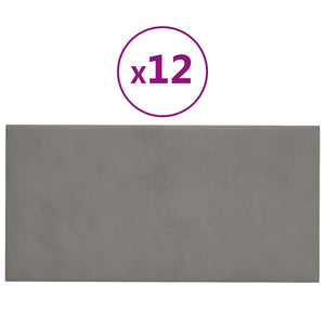 Pannelli Murali 12 pz Grigio Chiaro 30x15 cm Velluto 0,54 m² 343779