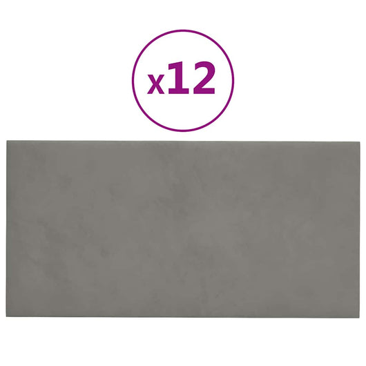 Pannelli Murali 12 pz Grigio Chiaro 30x15 cm Velluto 0,54 m² 343779