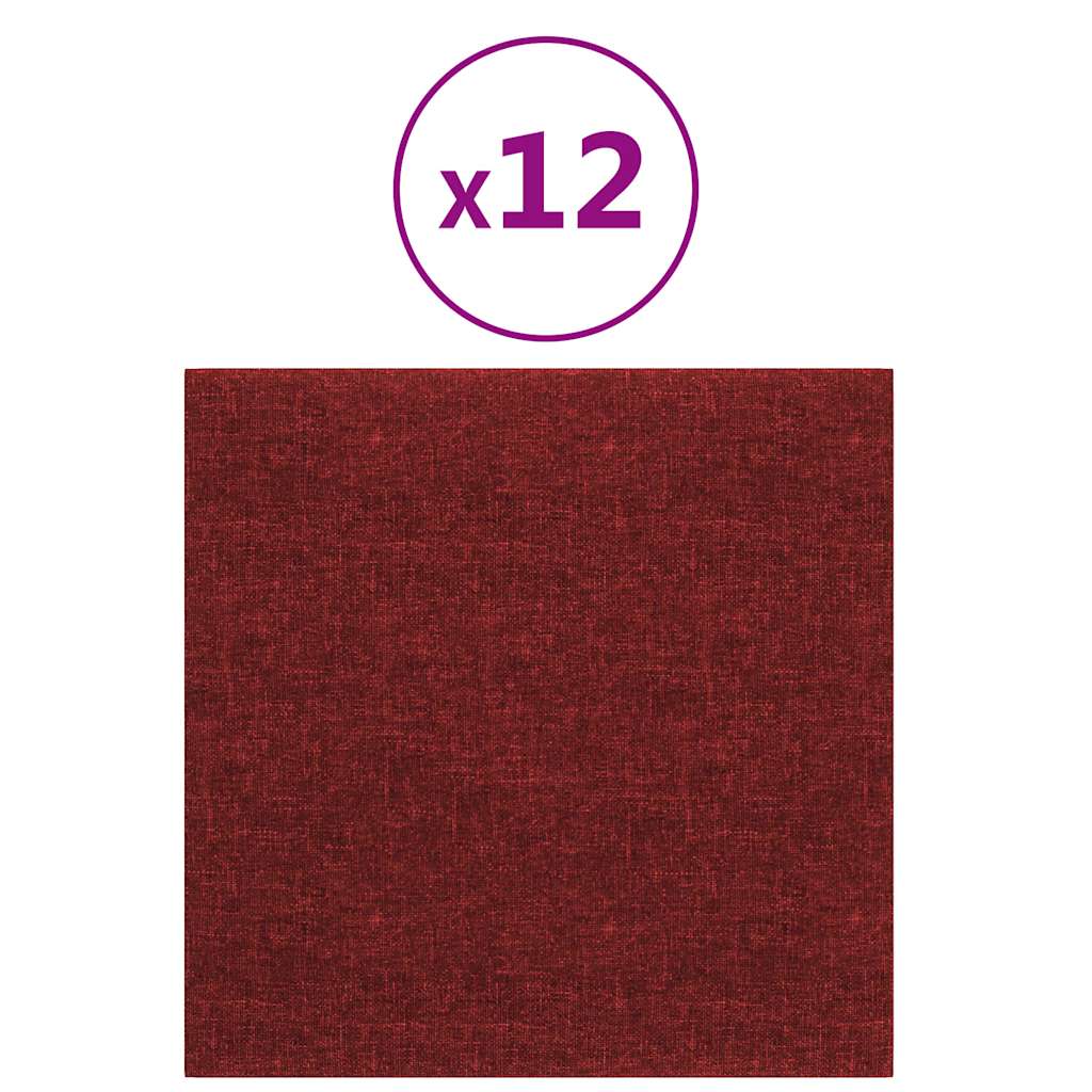Pannelli Murali 12 pz Rosso Vino 30x30 cm in Tessuto 1,08 m² 343792