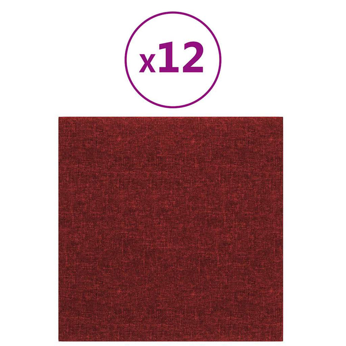 Pannelli Murali 12 pz Rosso Vino 30x30 cm in Tessuto 1,08 m² 343792