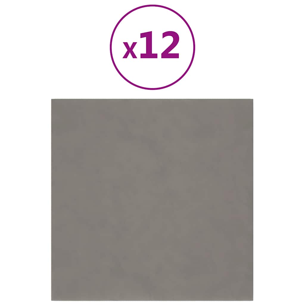Pannelli Murali 12 pz Grigio Chiaro 30x30 cm Velluto 1,08 mÂ² cod mxl 19671