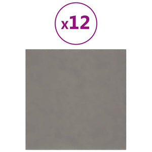 Pannelli Murali 12 pz Grigio Chiaro 30x30 cm Velluto 1,08 mÂ² cod mxl 19671