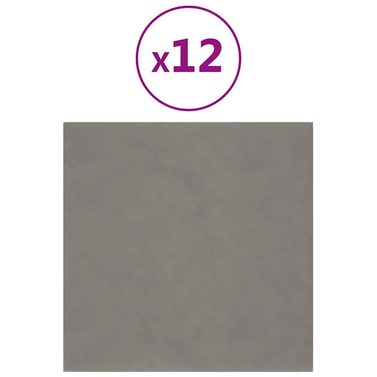 Pannelli Murali 12 pz Grigio Chiaro 30x30 cm Velluto 1,08 mÂ² cod mxl 19671