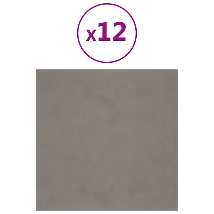Pannelli Murali 12 pz Grigio Chiaro 30x30 cm Velluto 1,08 mÂ² cod mxl 19671