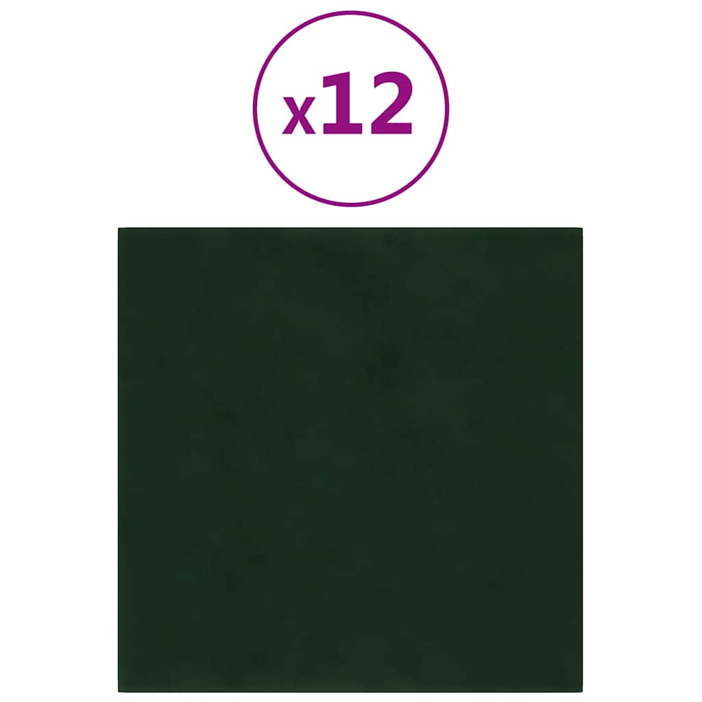 Pannelli Murali 12 pz Verde Scuro 30x30 cm Velluto 1,08 mÂ² cod mxl 12303
