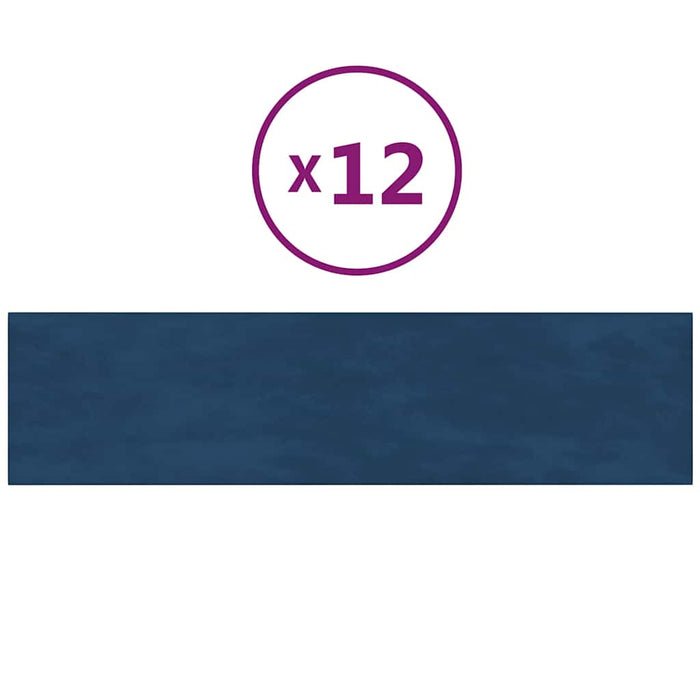 Pannelli Murali 12 pz Blu 60x15 cm Velluto 1,08 m² 343834