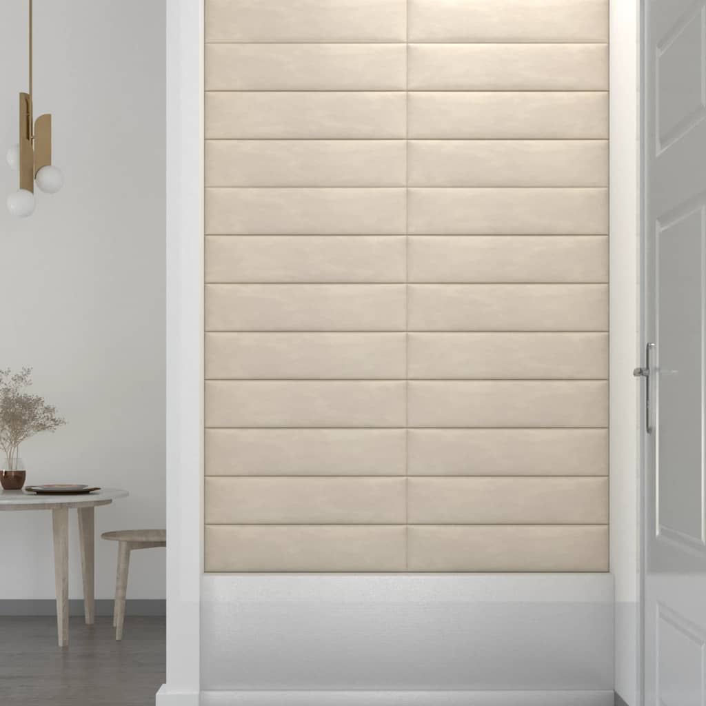 Pannelli Murali 12 pz Crema 60x15 cm Velluto 1,08 mÂ²