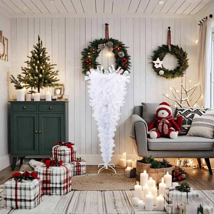 Albero di Natale Artificiale Capovolto con Base Bianco 150 cm 344666