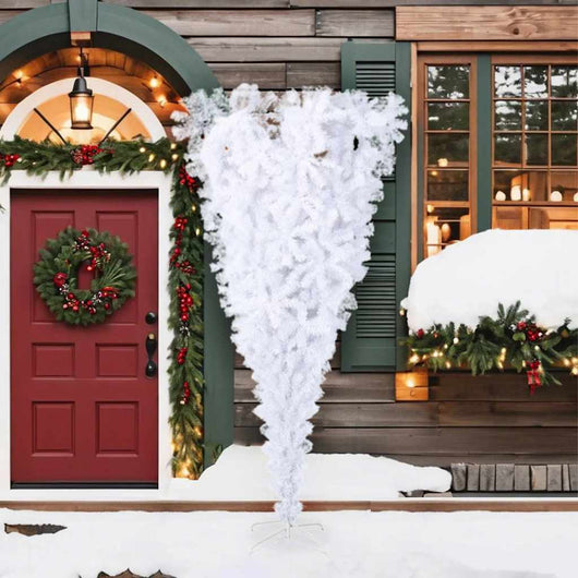Albero di Natale Artificiale Capovolto con Base Bianco 210 cm
