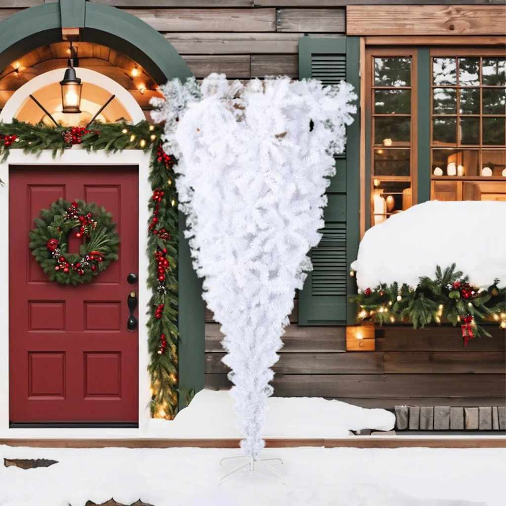 Albero di Natale Artificiale Capovolto con Base Bianco 210 cm 344668