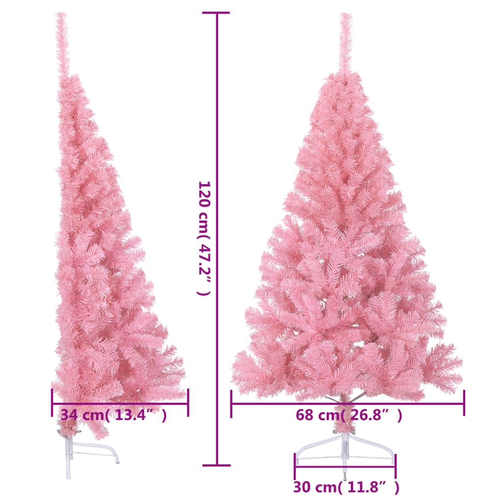 Albero di Natale Artificiale a Metà con Supporto Rosa 120cm PVC 344670