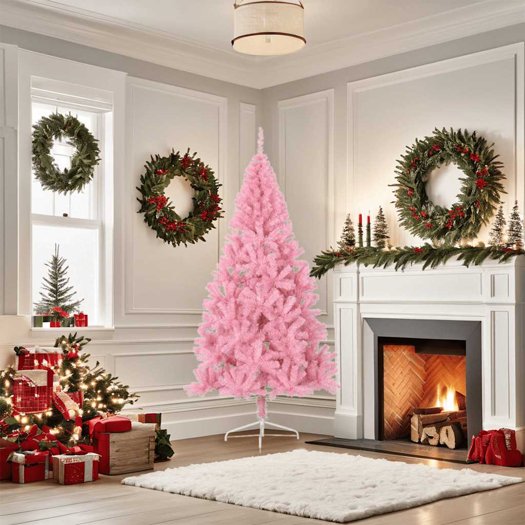 Albero di Natale Artificiale a Met¨¤ con Supporto-Decorazioni natalizie Rosa 180cm PVC