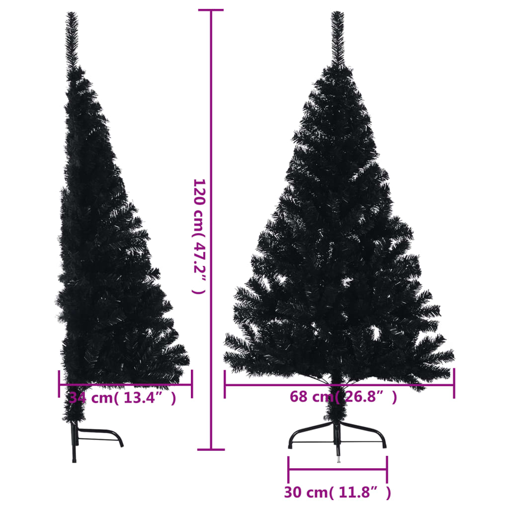 Albero di Natale Artificiale a Metà con Base Nero 120 cm PVC 344675