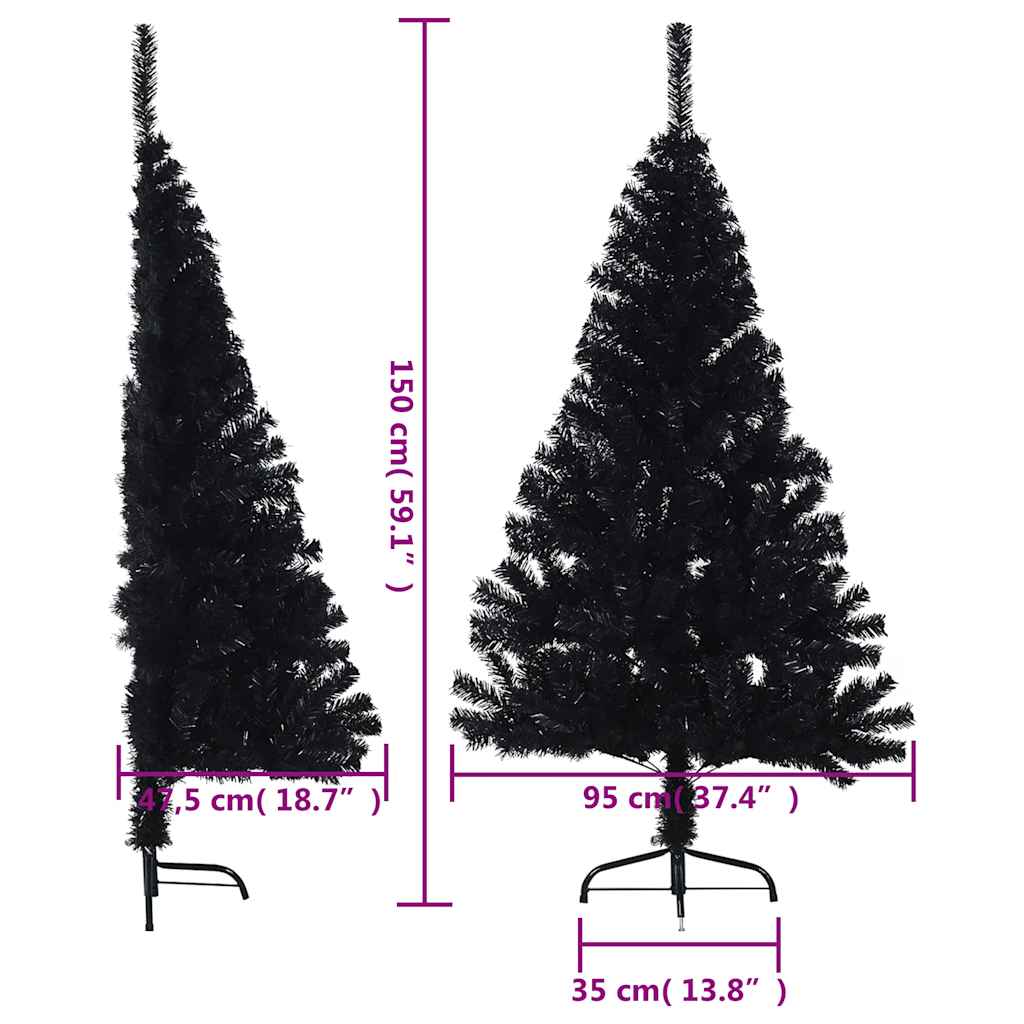 Albero di Natale Artificiale a Metà con Base Nero 150 cm PVC 344676