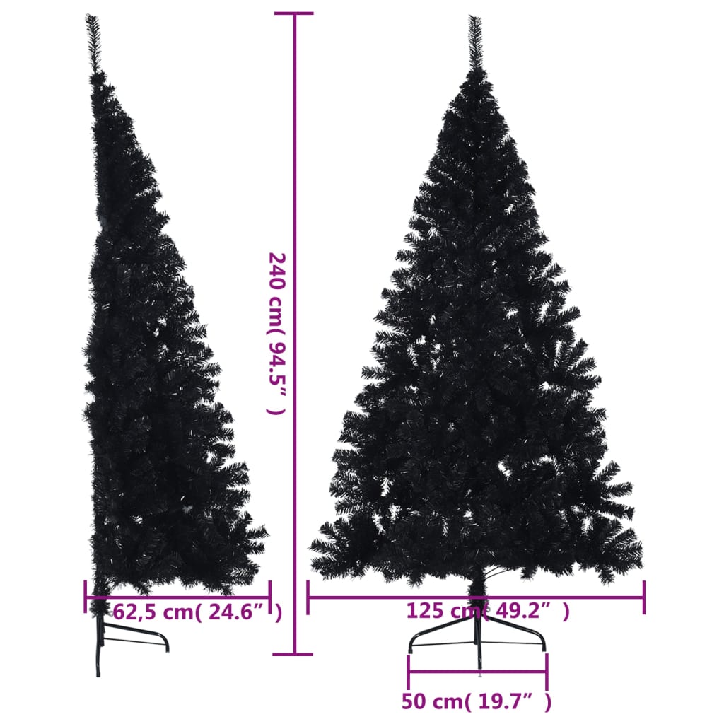Albero di Natale Artificiale a Metà con Base Nero 240 cm PVC 344679