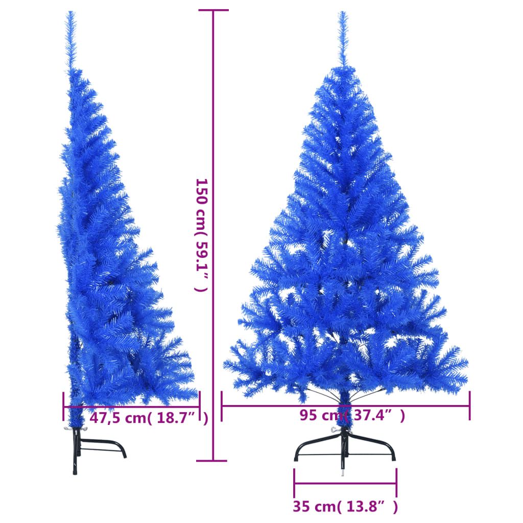 Albero di Natale Artificiale a Metà con Supporto Blu 150 cm PVC 344681