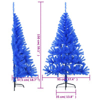 Albero di Natale Artificiale a Metà con Supporto Blu 150 cm PVC 344681