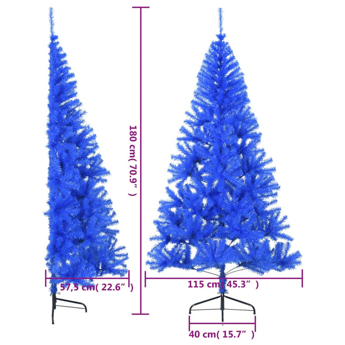 Albero di Natale Artificiale a Metà con Supporto Blu 180 cm PVC 344682
