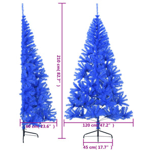 Albero di Natale Artificiale a Metà con Supporto Blu 210 cm PVC 344683