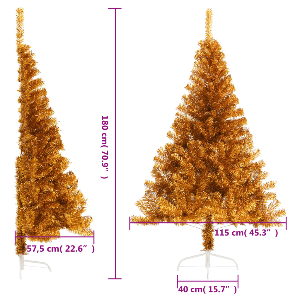Albero di Natale Artificiale a Metà con Supporto Oro 180 cm PET 344692