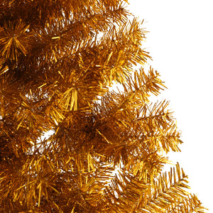 Albero di Natale Artificiale a Metà con Supporto Oro 210 cm PET 344693