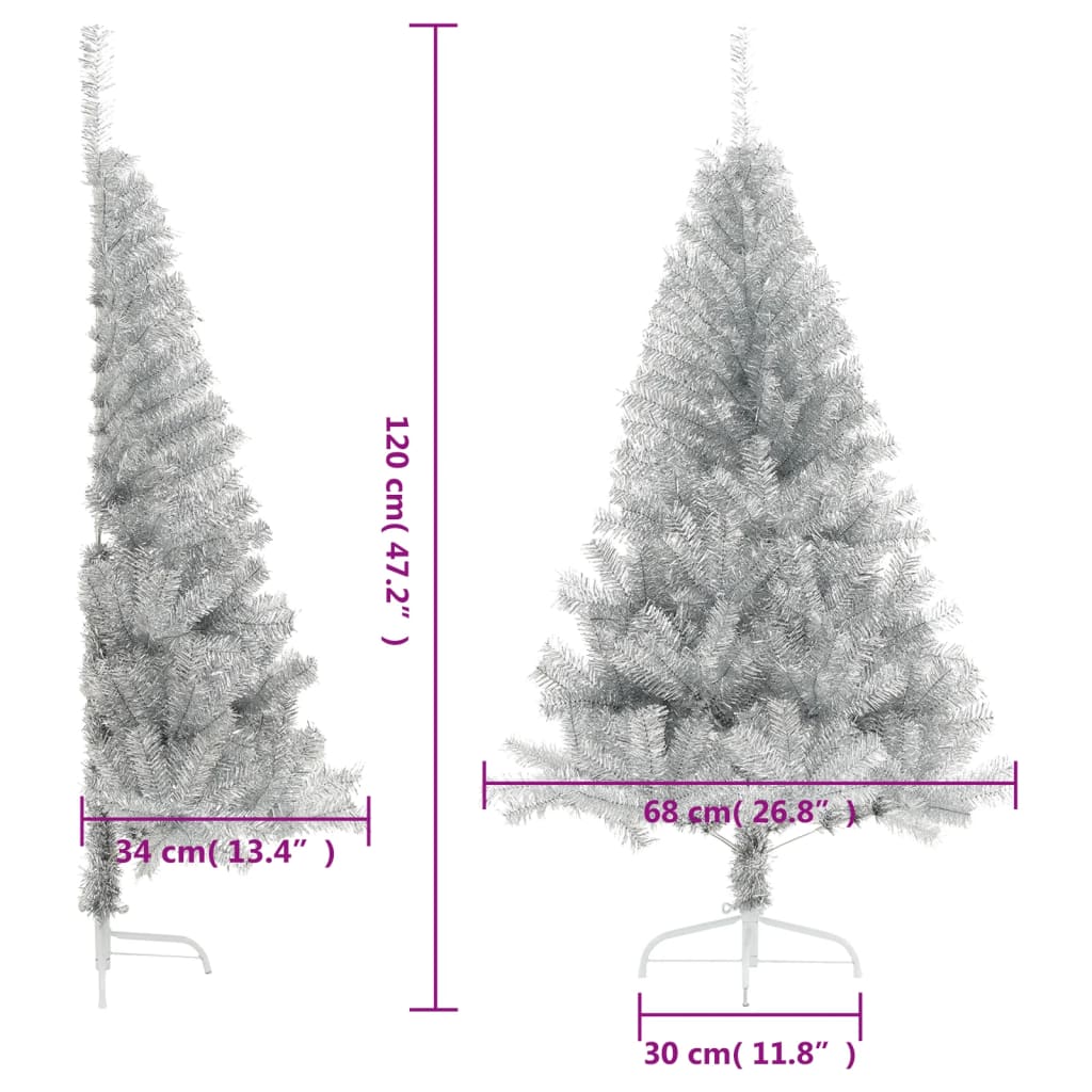Albero di Natale a Metà con Supporto Argento 120 cm PET 344695
