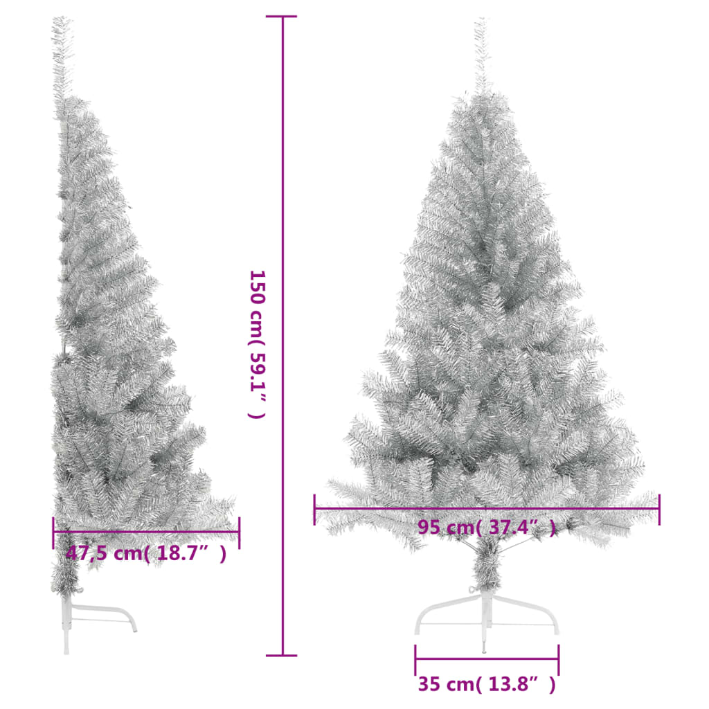 Albero di Natale a Metà con Supporto Argento 150 cm PET 344696