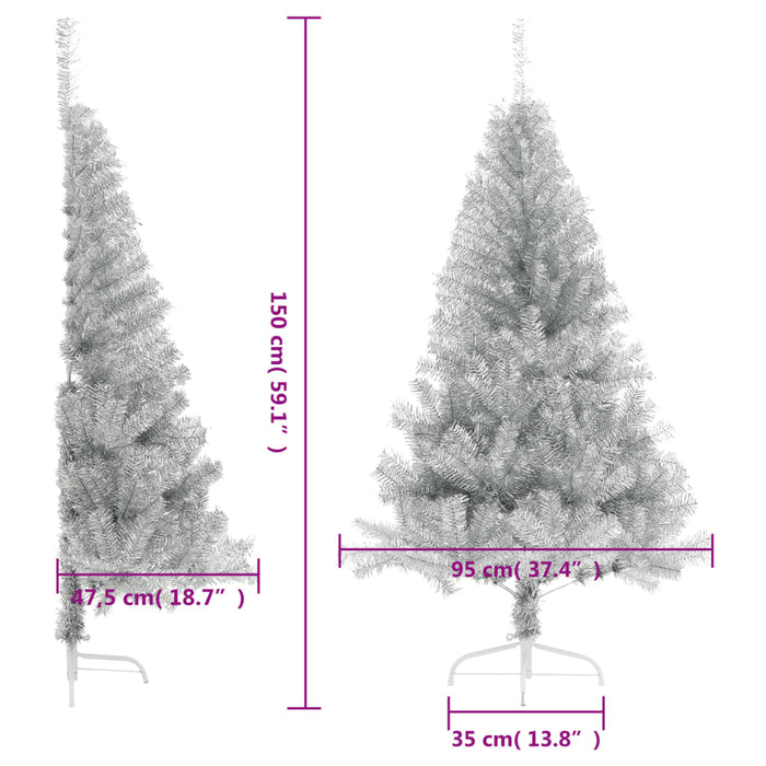 Albero di Natale a Metà con Supporto Argento 150 cm PET 344696