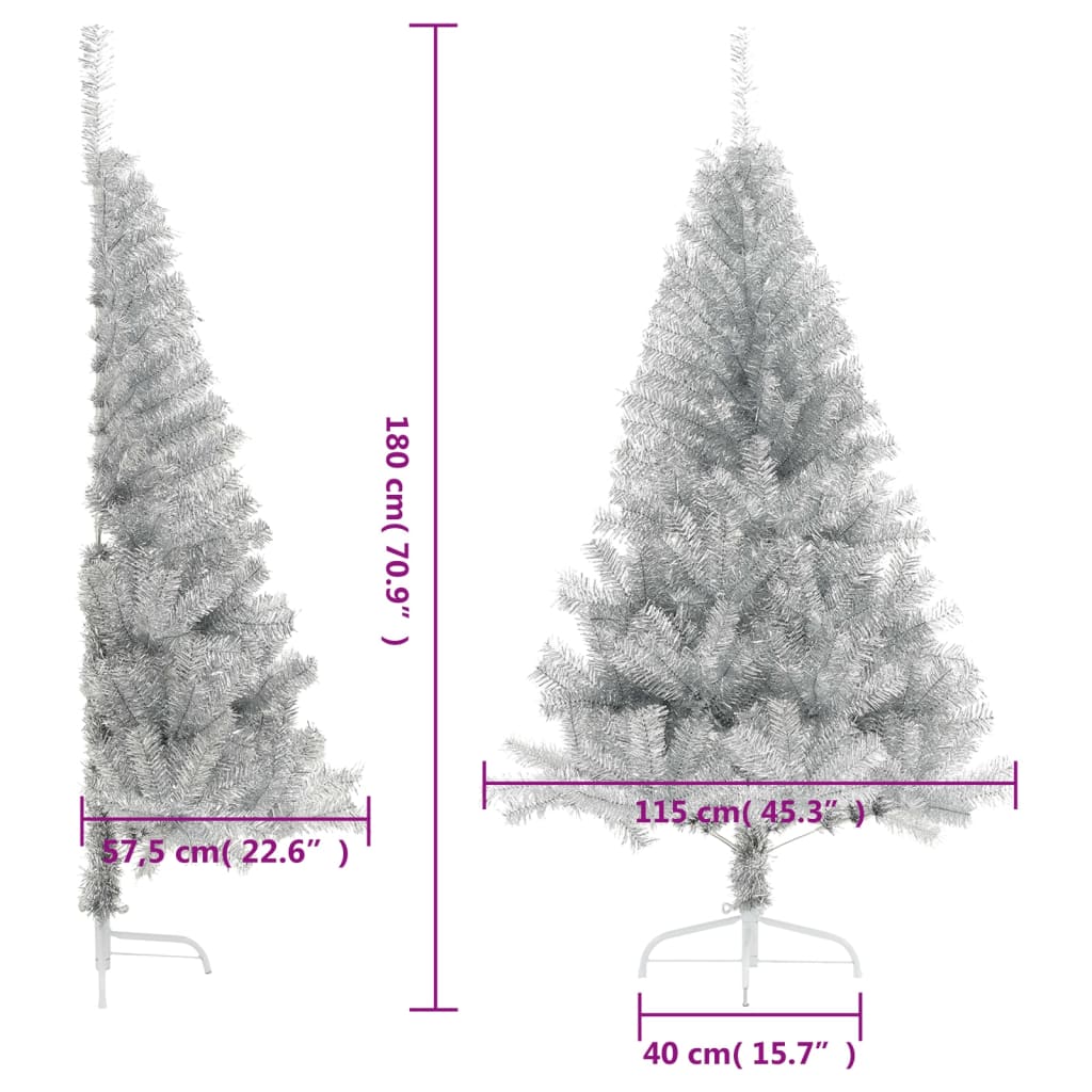 Albero di Natale a Metà con Supporto Argento 180 cm PET 344697