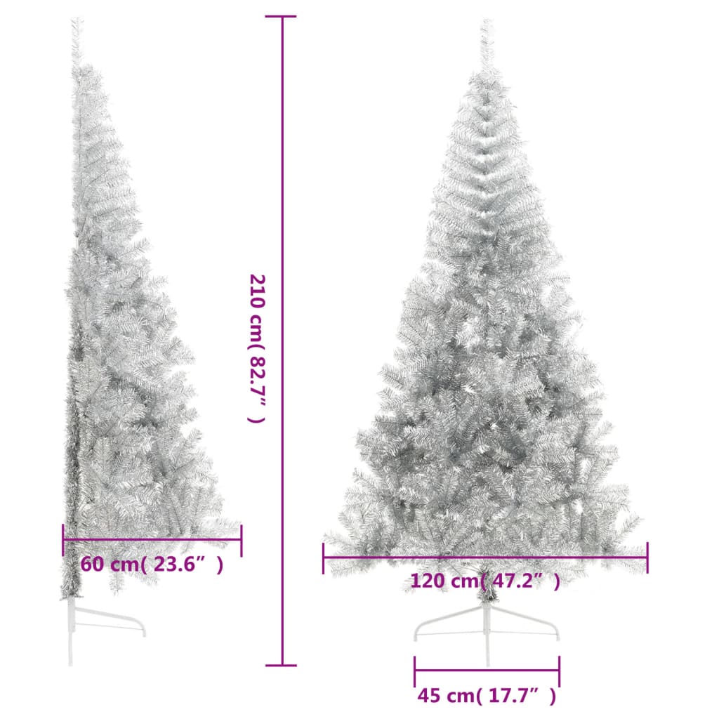 Albero di Natale a Metà con Supporto Argento 210 cm PET 344698