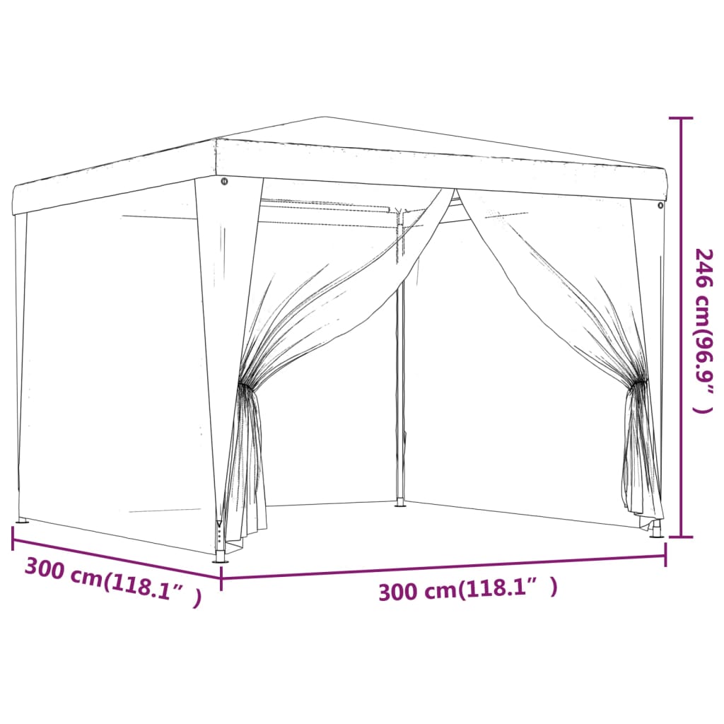 Tenda per Feste con 4 Pareti Laterali in Rete Verde 3x3 m HDPE