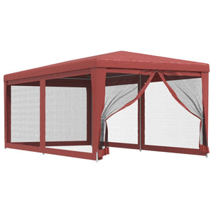 Tenda per Feste con 6 Pareti Laterali in Rete Rossa 3x6 m HDPE