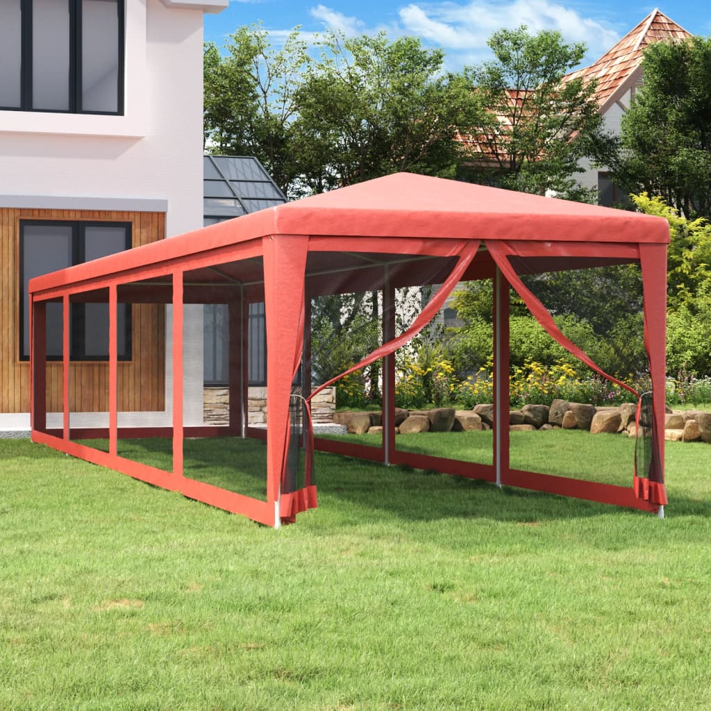Tenda per Feste con 10 Pareti Laterali in Rete Rossa 3x12m HDPE 319250