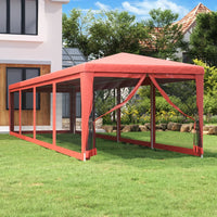 Tenda per Feste con 10 Pareti Laterali in Rete Rossa 3x12m HDPE 319250