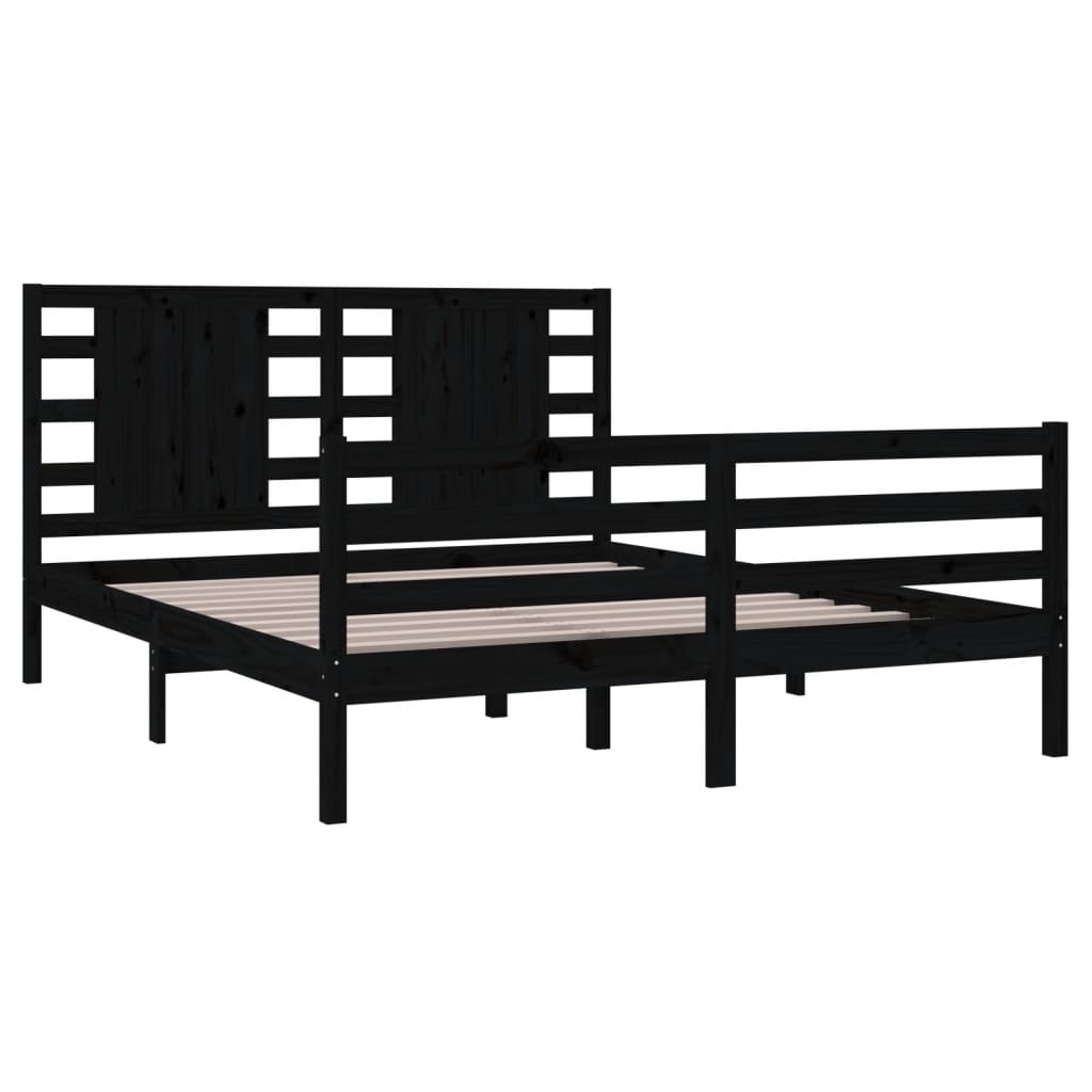 Giroletto Nero in Legno Massello di Pino 160x200 cm 3104297