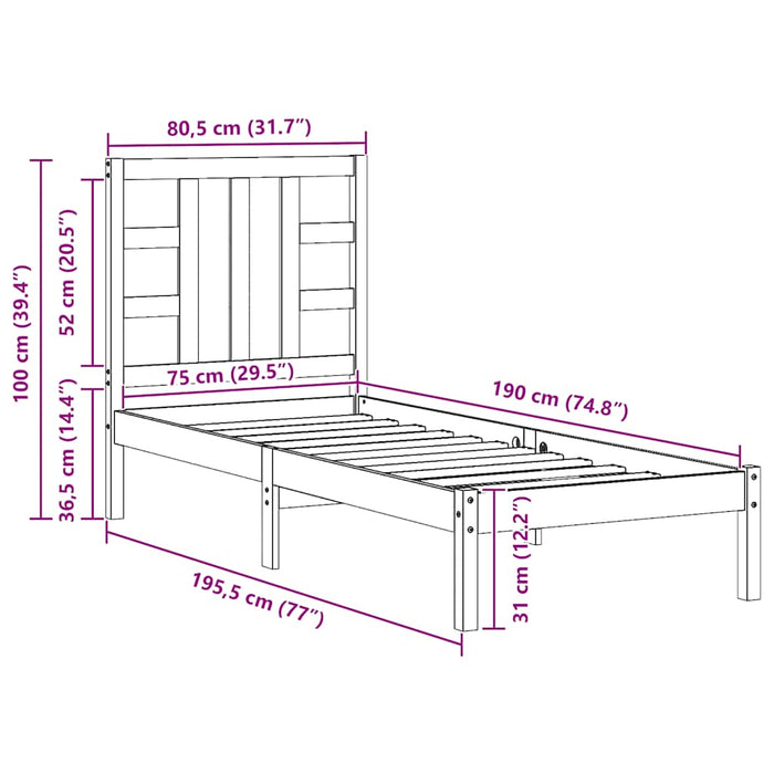 Giroletto in Legno Massello 75x190 cm Small Single 3105365