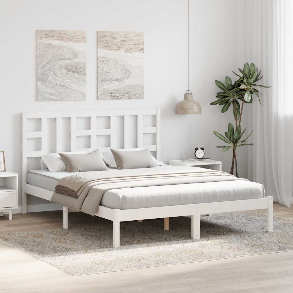 Giroletto-Struttura Letto Bianco in Legno Massello 150x200 cm King Size 938416
