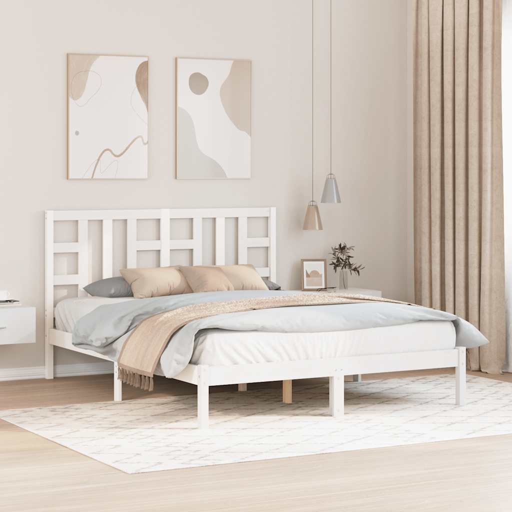 Giroletto-Struttura Letto Bianco in Legno Massello 150x200 cm King Size 938416