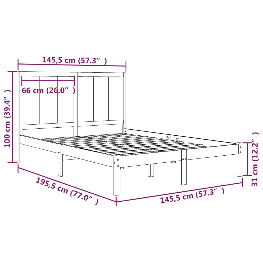 Letto senza Materasso Bianco 140x190 cm Legno Massello di Pino 3105711