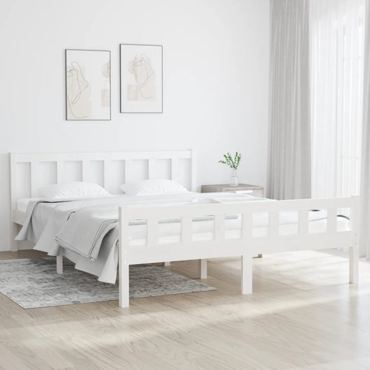 Giroletto-Struttura Letto Bianco in Legno Massello 150x200 cm King Size 770621